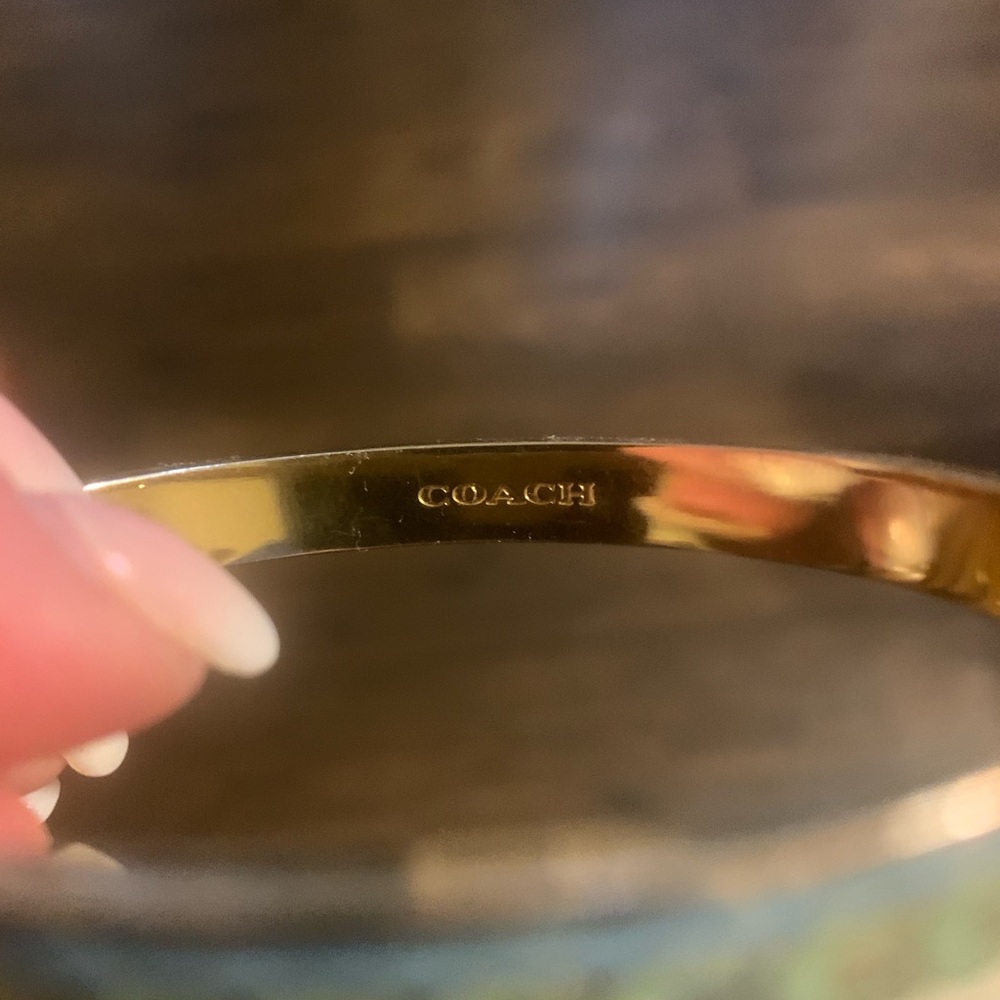 Coach Light Blue and Gold Bangle Bracelet with Lock and Key Earrings - Picture 5 of 5